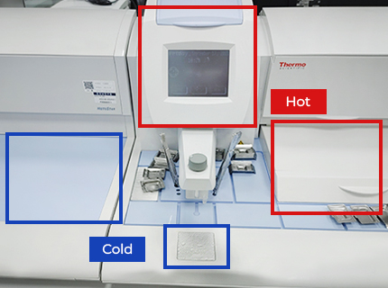 4단계 : 포매 (embedding) 자동포매센터 관련 사진 - Hot, Cold 부분 표시